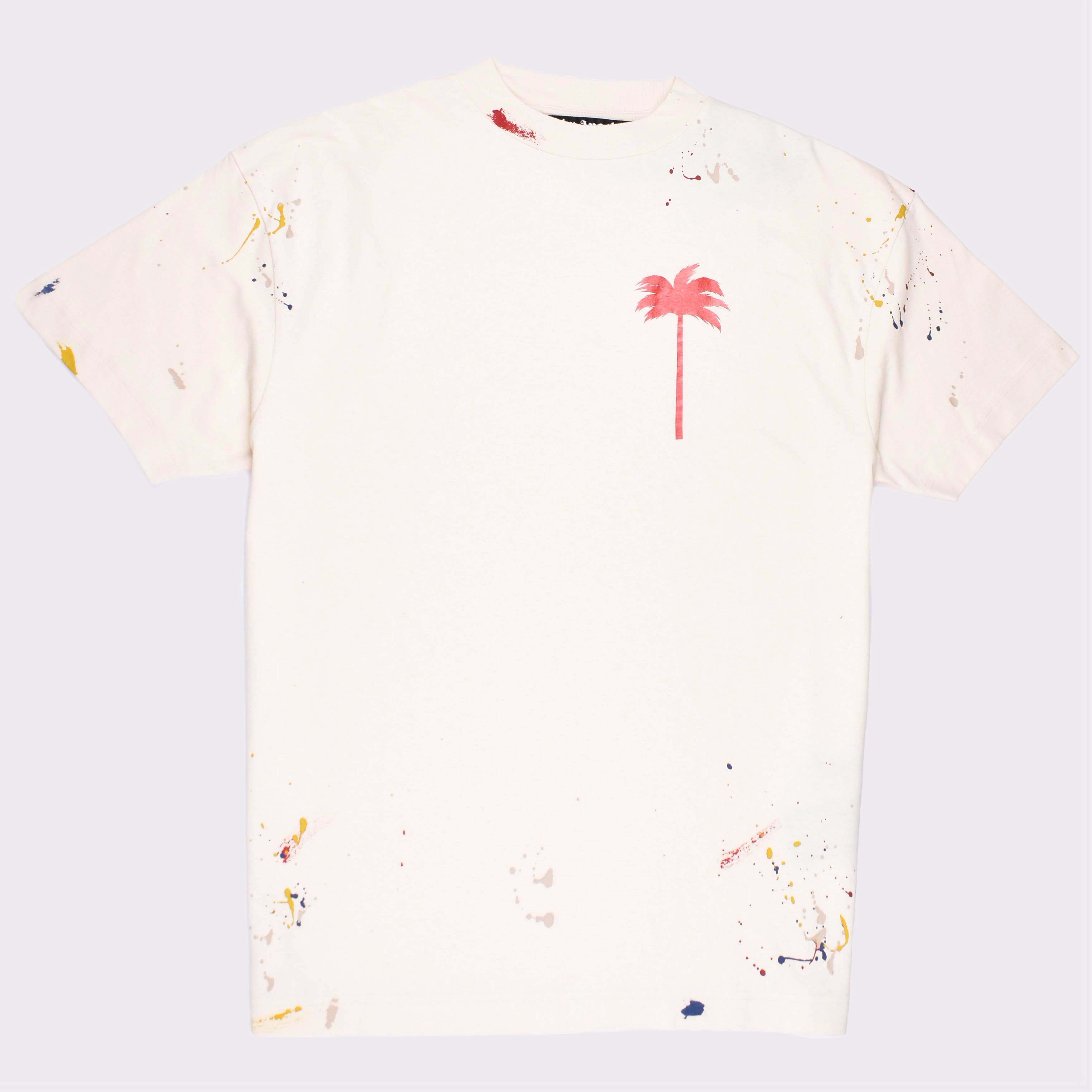 Palm Angels Paint Splatter Logo T Shirt Off White XXL